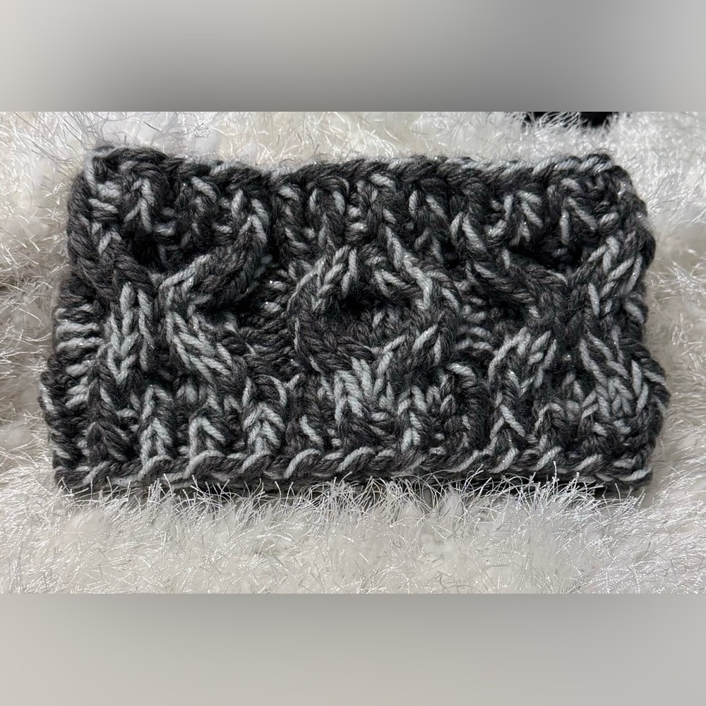 Handmade Hand crafted XOXO Knit headband gray sparkle